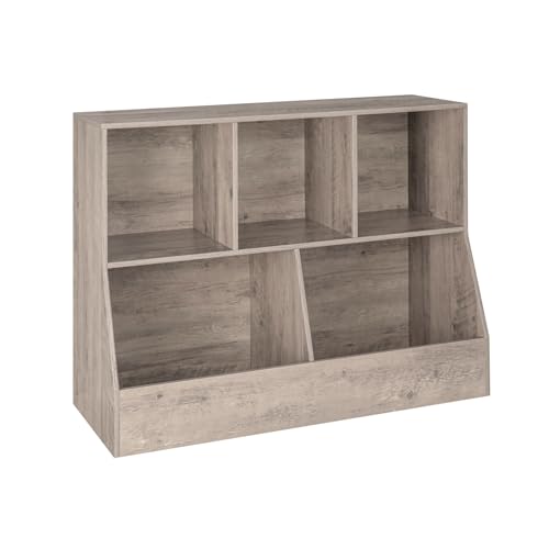 DINZI LVJ Toy Storage Organizer, Kids Bookshelf, Wood Toy Storage Cabinet, 5 Cubby Children Bookcase, 39.4" L Toddler Book Shelf for Playroom, Living Room, Nursery, Hallway, School, Greige - color: Greige, size: 2-Tier 39.4"