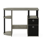 Furinno JAYA Desk, 38.4" Wide Gaming Desk with Bin Drawers, Computer Desk with Side Shelf, Office Desk for Study, Home Office, Bedroom, Dorm, Study Room, French Oak - color: French Oak/Black