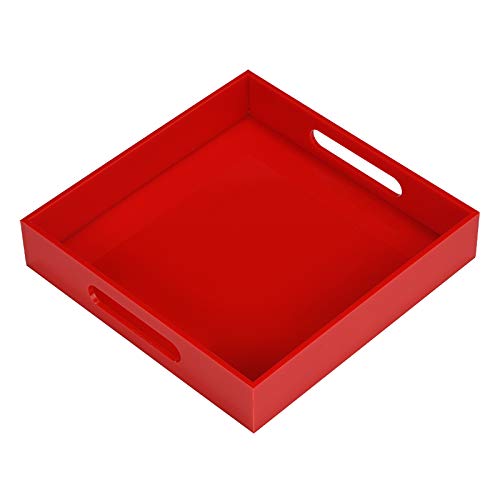 Sturdy Red Acrylic Serving Tray with Handles - 12x12 Inch - Coffee & Appetizer Platter - Kitchen Counter & Vanity Organizer - color: Glossy Red, size: 12" x 12" x 2"
