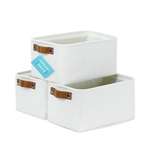 OrganiHaus Small Fabric Storage Baskets 3 Pack, 12x8in Cloth Storage Bins for Shelves, Small Baskets for Organizing Pantry Closet, Canvas Shelf Baskets, Off-White - color: Full Off-White, size: Small - 3pc