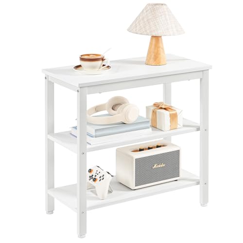 HOOBRO End Table, Simple Rustic Side Table with 3-Tier Storage Shelf, Narrow Nightstand for Small Spaces, Easy Assembly, for Living Room, Bedroom, Industrial Design, White WT14BZ01 - color: White