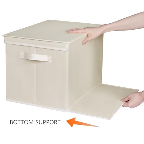 Zilink Upgraded Clothes Organizers with Lids and Support Boards Large Sweater Organizer for Closet Shelf with 5 Grids Divider Wardrobe Organizer for Sweaters, Jeans, Pants, Beige, 3 Pack - color: Beige - For Sweater