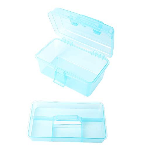 BangQiao Multipurpose Plastic Art and Craft Supply Storage Container Bin Case with Removable Tray and Handle, First Aid Box Organizer, Clear&Blue - color: clear/blue