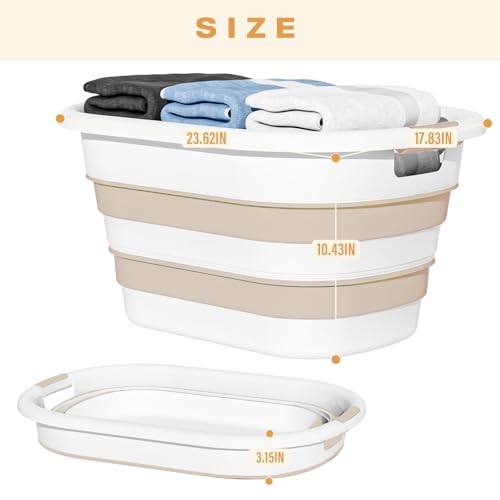 OOAMBB 43L(11.5Gallon) Collapsible Laundry Baskets plastic, Pop Up Laundry hamper/Storage Container, Foldable Laundry Basket with Large Capacity,Sturdy,Space Saver (Beige, 2 Packs) - color: Beige