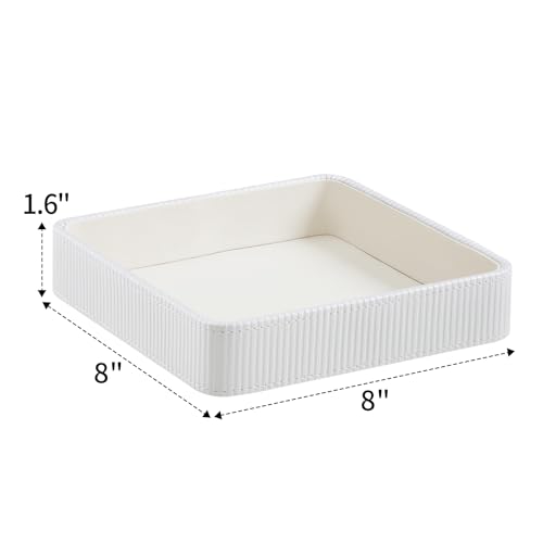 Small Valet Tray, 8"x8" Nightstand Organizer for Women Men| PU Leather Desk Organizer Trinket Dish| Decorative Vanity Tray Catch All Key Bowl for Dresser Bedside Coffee Table Entryway (Cream) - color: Cream