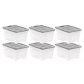 Amazon Basics Plastic Storage Containers with Secure Latching Lids, Stackable Organization Bins, Clear/Grey, 32 Quart, Set of 6 - size: 32 Qt. - 6 Pack