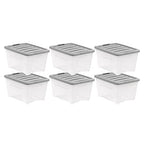 Amazon Basics Plastic Storage Containers with Secure Latching Lids, Stackable Organization Bins, Clear/Grey, 32 Quart, Set of 6 - size: 32 Qt. - 6 Pack