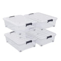 4-Pack 25L Plastic Under Bed Storage Organizer Bin Container with Latch Lids and Wheels, Clothes Storage Box Rolling Underbed, Clear - size: 25L