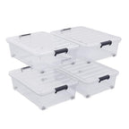4-Pack 25L Plastic Under Bed Storage Organizer Bin Container with Latch Lids and Wheels, Clothes Storage Box Rolling Underbed, Clear - size: 25L