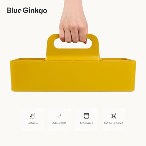 BLUE GINKGO Stackable Organizer Caddy – Korean-Made Portable Tote for Bathroom, Office, Crafts, or School Supplies (Long Rectangle, Yellow) - color: YELLOW, size: Long Rectangle