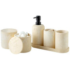 Bathroom Accessories Set, Travertine Stone-Look, 6 PCS Bathroom Accessory Set with Soap Dispenser, Toothbrush Holder, Tumbler, Vanity Tray, Cotton Swab Jars for Countertop (Yellow) - color: Yellow