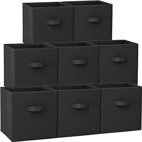 Criusia Storage Cubes - 11 Inch Heavy Duty Fabric Storage Bins for Shelves Closet, Cube Organizer - 8 Pack Collapsible Cube Storage Bins Baskets for Organizing Clothes Blankets Toys (Black) - color: Black, size: Medium -11 inches