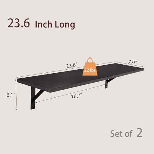 DINZI LVJ Long Wall Shelves, 23.6 Inch Wall Mounted Shelves Set of 2, Easy-to-Install, Storage Ledges with Sturdy Metal Brackets for Living Room, Bathroom, Bedroom, Kitchen, Espresso - color: Espresso, size: 23.6 Inch