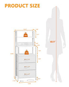 Furnulem Night Stand, White Bedside Nightstand with 4-Tier Shelves and 3 Fabric Drawers, LED Bed Side Tables with Charging Station, Tall Dresser for Bedroom, Hallway, Office - color: White, size: 3 Drawer