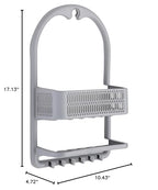 Bath Bliss Molded Shower Caddy | Bathroom Storage | Hangs Over Shower Head | 6 Accessory Hooks | Holds Razors | Washcloths | Accessories | Suction Cup Stability | Grey