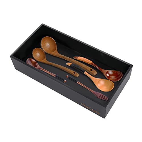 PRATIQUE Bamboo Drawer Organizer - Kitchen Utensil Organizer Silverware Tray Cutlery Holder，Office Desk Supplies and Accessories,12 * 5.9 * 2.6,Black - color: Black, size: 12*5.9*2.6 inch