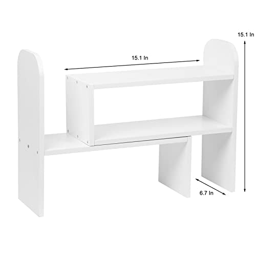 VERGOODR Desktop Adjustable Natural Wood Book Shelf Organizer Office Storage Rack Display Stand Caddy Set Expandable Desk Organizer (White) - color: White