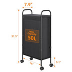 ELYKEN Slim Laundry Hamper with Lid, 50L Small Rolling Laundry Basket on Wheels, 7.9” Narrow Dirty Cloth Cart with Removable Inner Bag for Small Bathroom, Bedroom, Black - style: Black-50L