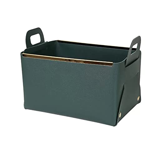 Small Basket for Organizing Makeup Snack Magzine,Folding Cube Organizer Bin with Handles,Faux Leather Decorative Tray (Dark Green) - color: Dark Green