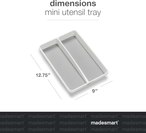 madesmart Small Utensil Tray, Multi Purpose Storage Organizer, Deep Storage for Ladles, Whisks & Serving Tools, Non Slip Lining, for Drawers & Home Organization, White