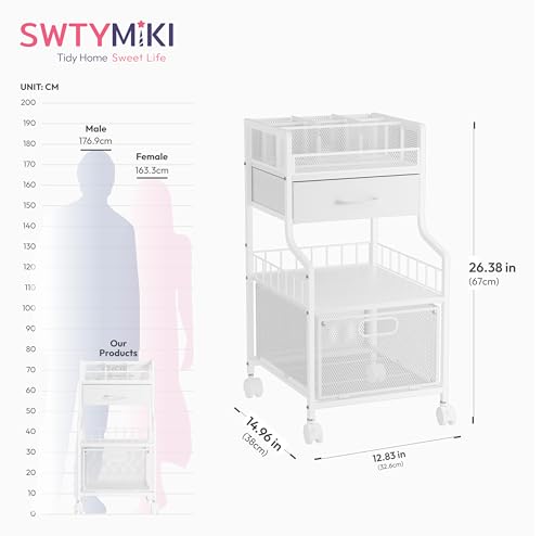 SWTYMIKI Rolling Under Desk Storage - Storage Cart with Drawers & DIY Divider - Art Cart Organizer on Wheels - Craft Rolling Utility Cart for Office, Craft Room & Studio White - color: White