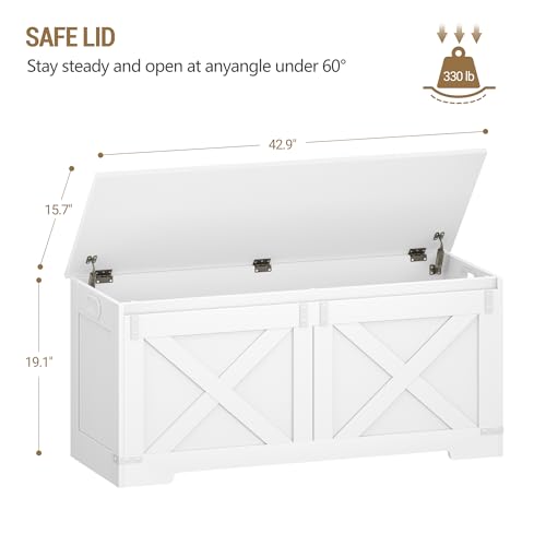 Hzuaneri 42.9" Storage Chest, Large Storage Trunk with 2 Hinges, Farmhouse Wooden Box Bench, Lift-Top Organizer Chest, Entryway Trunk for Bedroom, Living Room, White SB10903X - color: White, size: 15.7"D x 42.9"W x 19.1"H