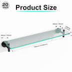 Glass Shelves for Bathroom,20-Inch Matte Black Floating Bathroom Shelf Stainless Steel Tempered Glass Shelf Modern Shelves Wall Mounted - color: Matte Black, size: 20"without railing