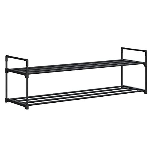 Home-Complete Shoe Rack – 2-Tier Shoe Organizer for Closet, Bathroom, Entryway – Shelf Holds 10 Pairs of Sneakers, Heels, and Boots (Black) - color: Black, size: 2-tier