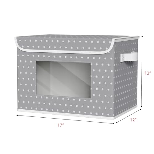 Univivi Fabric Foldable Storage Boxes [4-Pack] Large Collapsible Stackable Storage Bins with Lids, Closet Organizers and Storage Cube Basket for Home, Office, Bedroom (Gray Star, 17”x 12” x 12”) - color: Grey Star, size: 17''-4 Pack