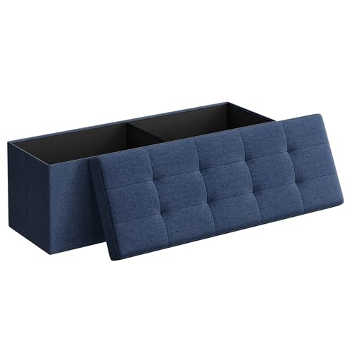 SONGMICS MAZIE Collection - 43 Inches Folding Storage Ottoman Bench, Ottoman Foot Rest, End of Bed Bench, Storage Chest, Load 660 lb, for Living Room, Bedroom, Entryway, Midnight Blue ULSF77IN - color: Midnight Blue, size: 15"D x 43"W x 15"H