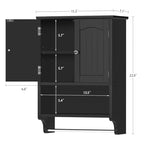 TEENFON Bathroom Wall Cabinet with Adjustable Shelves and Towel Rack, Wall Mounted Over The Toilet Storage Cabinet for Bathroom, Living Room, Black - color: Black With Towel Bar