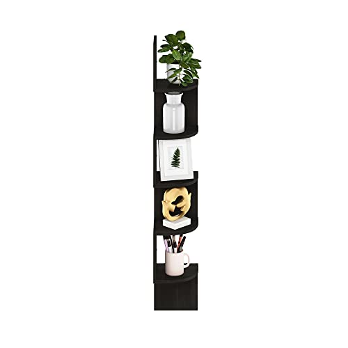 Furinno Rossi 5-Tier Floating Corner Shelf for Wall, Corner Zigzag Shelf Wall Mounted, Radial Wall Mount Shelves, for Home Office, Living Room, Bedroom, Bathroom, Espresso - color: Espresso, size: 5-Tier Square