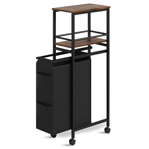 Slim Laundry Hamper with Shelf,40L Rolling Laundry Basket with Wheels,Laundry Sorter with Side Pockets and Removable Bags for Samll Space,Laundry Room,Bedroom,Bathroom