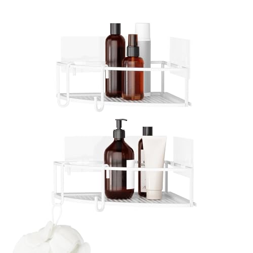 Umbra Cubiko Shower Corner Shelf, Metal Floating Shelves with Adhesive Mounting Strips, 2-Pack, White - color: White, size: Corner, style: Corner Shelf