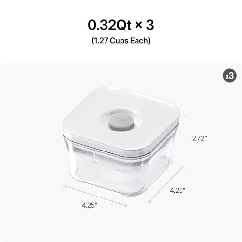 VAKUEN Premium Airtight Food Storage Containers, Mini Square 3pc/set(0.32qt), Smart One-Click Seal Lid, No Hinges, 100% Leak Proof, BPA-FREE, Dishwasher, Freezer & Microwave Safe