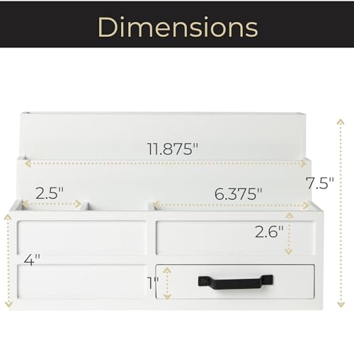 BLU MONACO | White Desktop Organizer with Drawer Storage | Tabletop Organizer with Drawers for Paper Bills Mail | Wooden Mail Organizer for Countertop Workspace | with Drawer, Bill - color: White