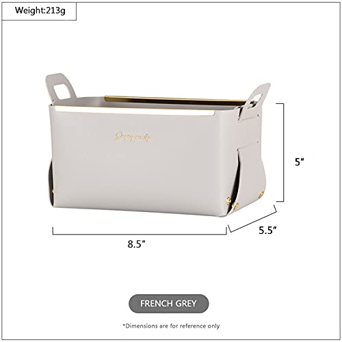 Decorative Faux Leather Basket,Small Catchall Basket for Entryway Bedside Dresser End table,Collapsible Rectangle Tray Organizer Box (Light Grey) - color: Light Grey