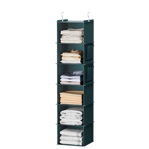 YOUDENOVA Hanging Closet Organizer, 6-Shelf Closet Hanging Storage Shelves, Green - color: Green