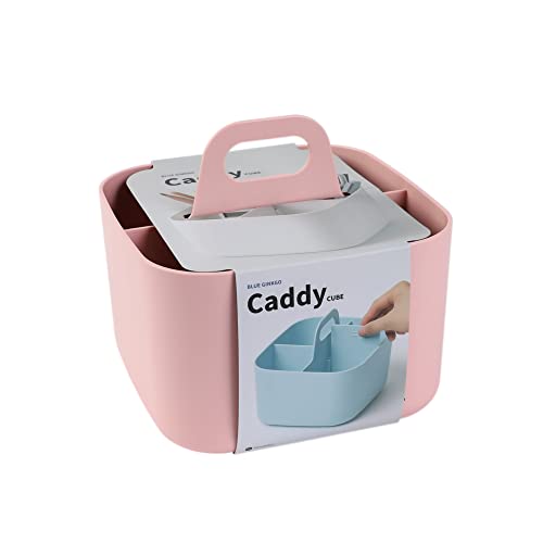 BLUE GINKGO Small Stackable Organizer Caddy – Korean-Made Portable Tote for Bathroom, Office, Crafts, or School Supplies (Square, Pink) - color: PINK, size: Square