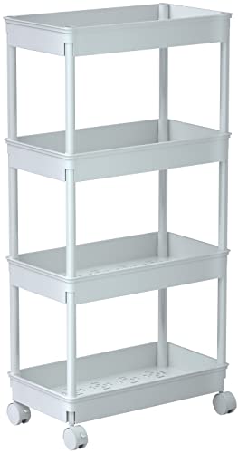 Sooyee 4 Tier Wide Storage Cart Mobile Shelving Unit Organizer Slide Out Storage Rolling Utility Cart Tower Rack for Kitchen Bathroom Laundry, Plastic & Stainless Steel,White - color: White, size: Wide
