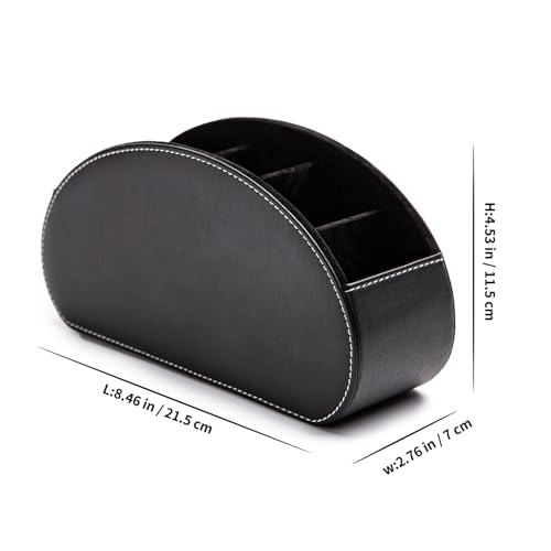 BONNY DODO Remote Control Holders Organizer Box with 5 Compartment PU Leather Multi-functional Office Desk Storage Caddy Store Tv Remote for Media Player,Brush,Pencil,Glassees&Office Supplies (BlACK) - color: BlACK, size: S