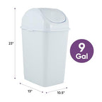 Superio Kitchen Trash Can with Swing Top Lid 9 Gallon Slim Waste Bin 37 Qt Sturdy Plastic Garbage Can Medium Recycling Bin for Office, Bathroom, Under Counter, Dorm, Bedroom (White) - size: 37 Qt., style: 1 Pack