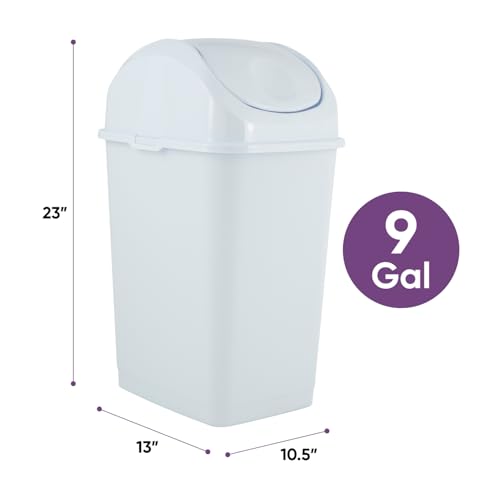 Superio Kitchen Trash Can with Swing Top Lid 9 Gallon Slim Waste Bin 37 Qt Sturdy Plastic Garbage Can Medium Recycling Bin for Office, Bathroom, Under Counter, Dorm, Bedroom (White) - size: 37 Qt., style: 1 Pack