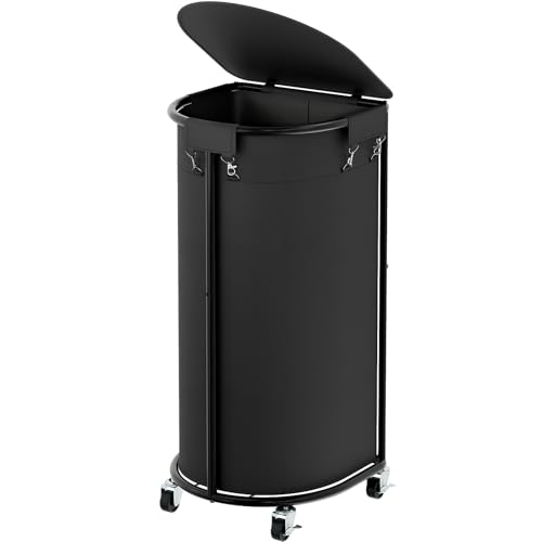 Rolling Laundry Basket with Lid, 100L Laundry Hamper with Wheels, Half Round Laundry Cart with Removable Bag, Sturdy Metal Frame Dirty Clothes Organizer for Bathroom, Bedroom, Black - color: Black, size: 100L(16.9"L x 12.6"W x 31.5"H)
