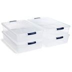 Rubbermaid Cleverstore 42 Quart Stackable Plastic Storage Bin with Lids for Garage, Closet, and Classroom, Clear, 4 Pack - size: 42 Qt - 4 Pack