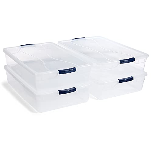 Rubbermaid Cleverstore 42 Quart Stackable Plastic Storage Bin with Lids for Garage, Closet, and Classroom, Clear, 4 Pack - size: 42 Qt - 4 Pack