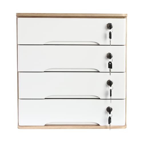4-Tier Desk Organizer with Lockable Drawers, 8 Keys, Wooden Desktop Storage Box, Categorized Storage Desktop File Cabinet(Wood Color) - color: Wood Color-4 Tiers
