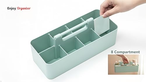 New Plastic Portable Makeup Organizer Caddy Tote Divided Basket Bin with Handle, for Bathroom Storage - Holds Blush Makeup Brushes, Eyeshadow Palette, Lipstick - Extra Large Made In USA (Mint) - color: Mint
