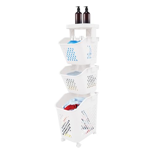 3-Tier Plastic Laundry Hamper Sorter with Wheels,Tiered Laundry Basket Organizer with 4 Removable Baskets,Rolling Laundry Storage Cart for Bathroom,Bedroom,Kitchen - color: 3-Tiers