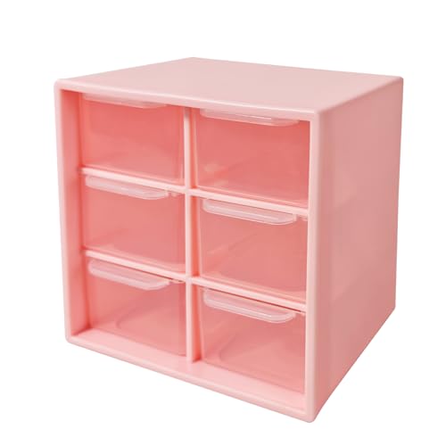 Small Drawer Organizer for Desk, 4.7" x 4.7" x 3.8" Small Desktop Organizer with 6 Drawers, Plastic Storage Box for Office, Classroom, Craft and Home Organization - color: Pink